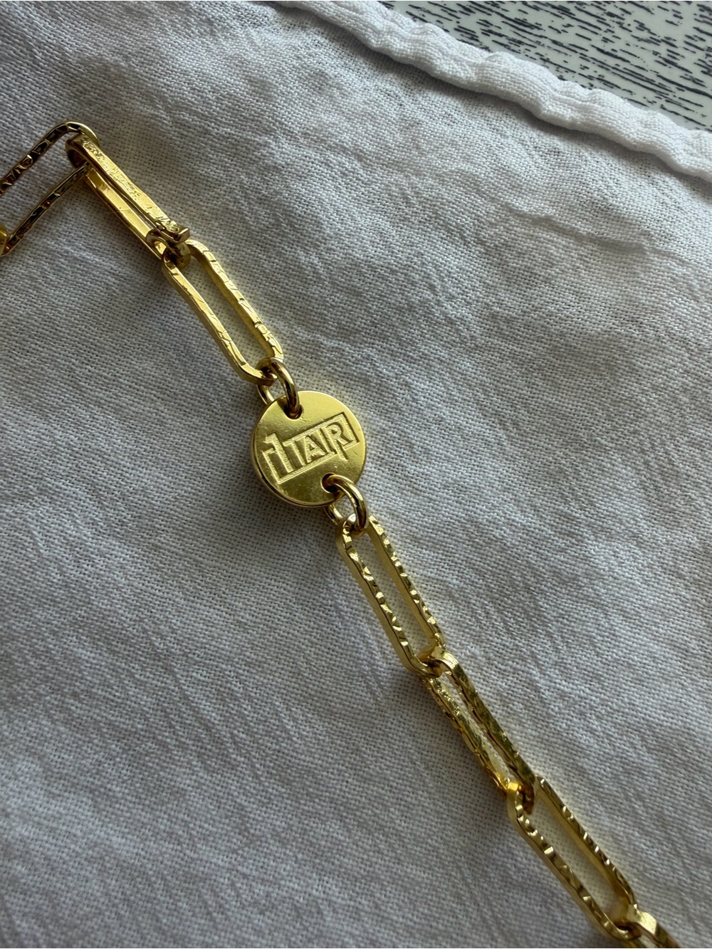 Source Unknown Gold-Tone Paperclip Link Necklace with Logo Charm, made in Italy